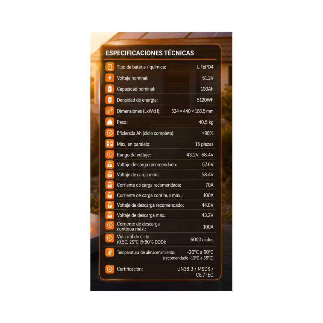 BATERÍA DE LITIO 100AH 5.12kWh