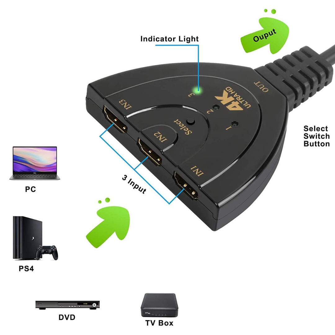 DIVISOR CONMUTADOR COMPATIBLE CON HDMI 4K 3 X 1 HD4K-SW