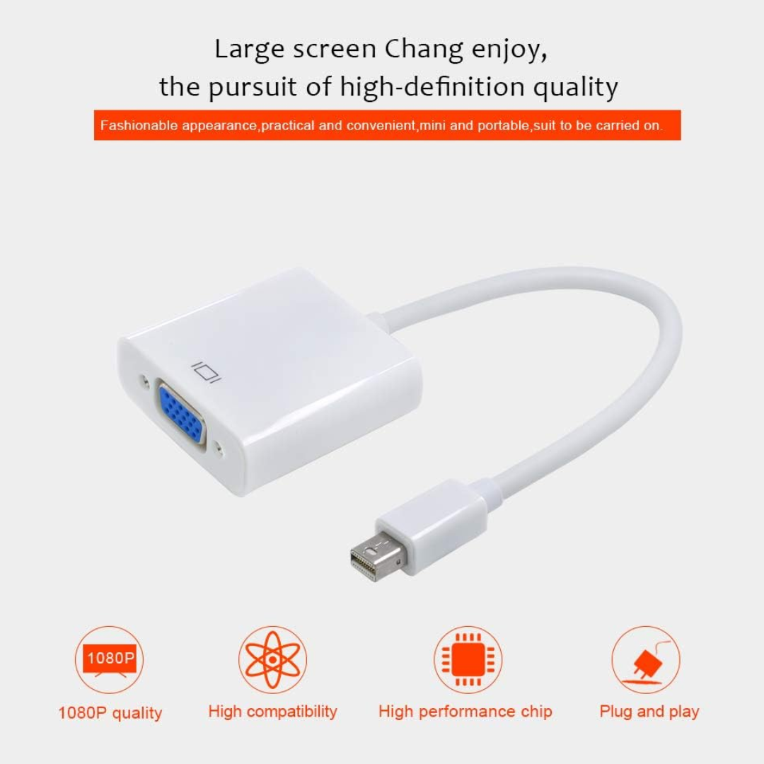 ADAPTADOR GENÉRICO MINI DP A VGA DE 3" PARA APPLE MACBOOK MDP-VGA