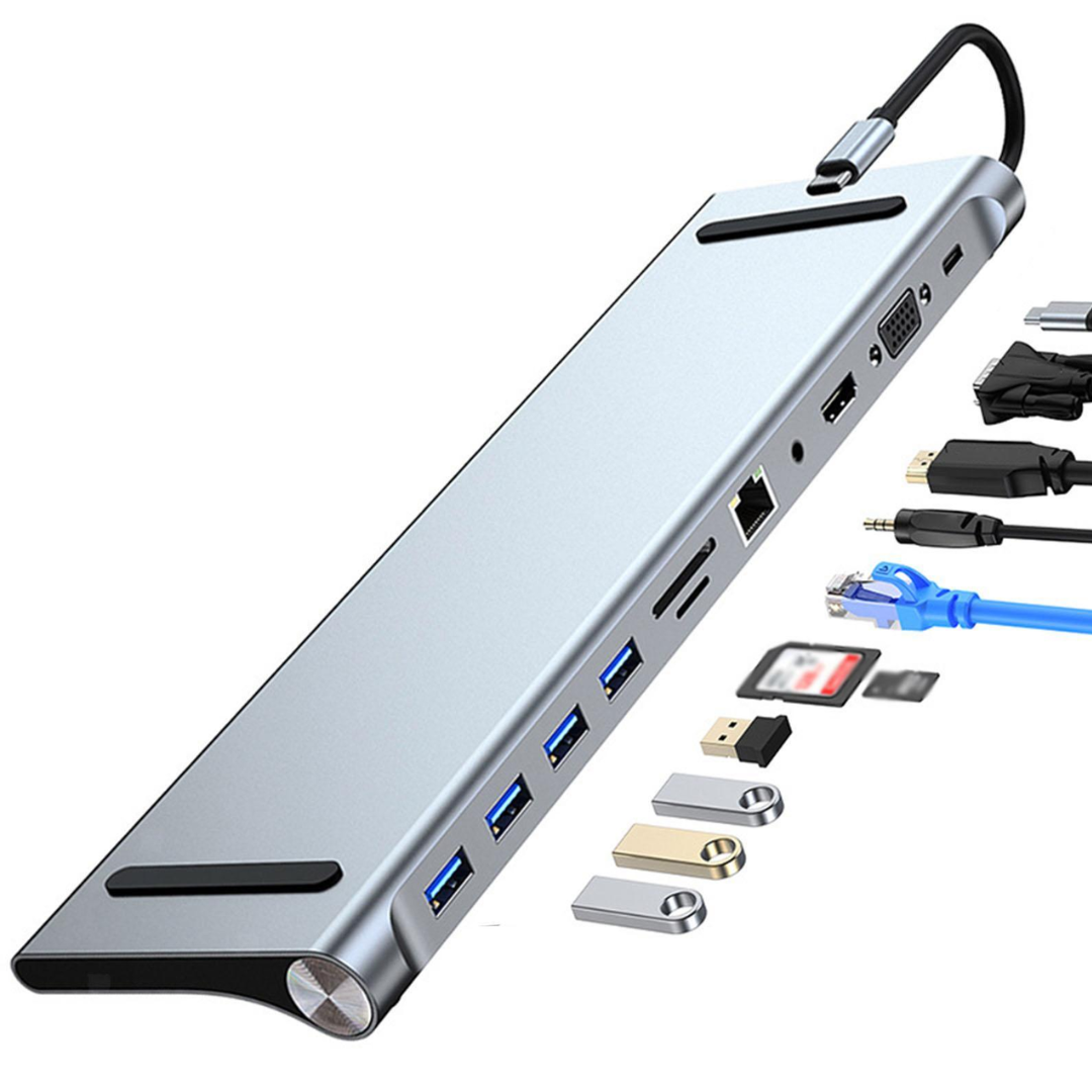ADAPTADOR 10 EN 1 HDMI4K/ USB 3.0 (1)/ USB 2.0 (3) / RJ45/ VGA/ PD/ AV/ SD/ TF BYL-2003