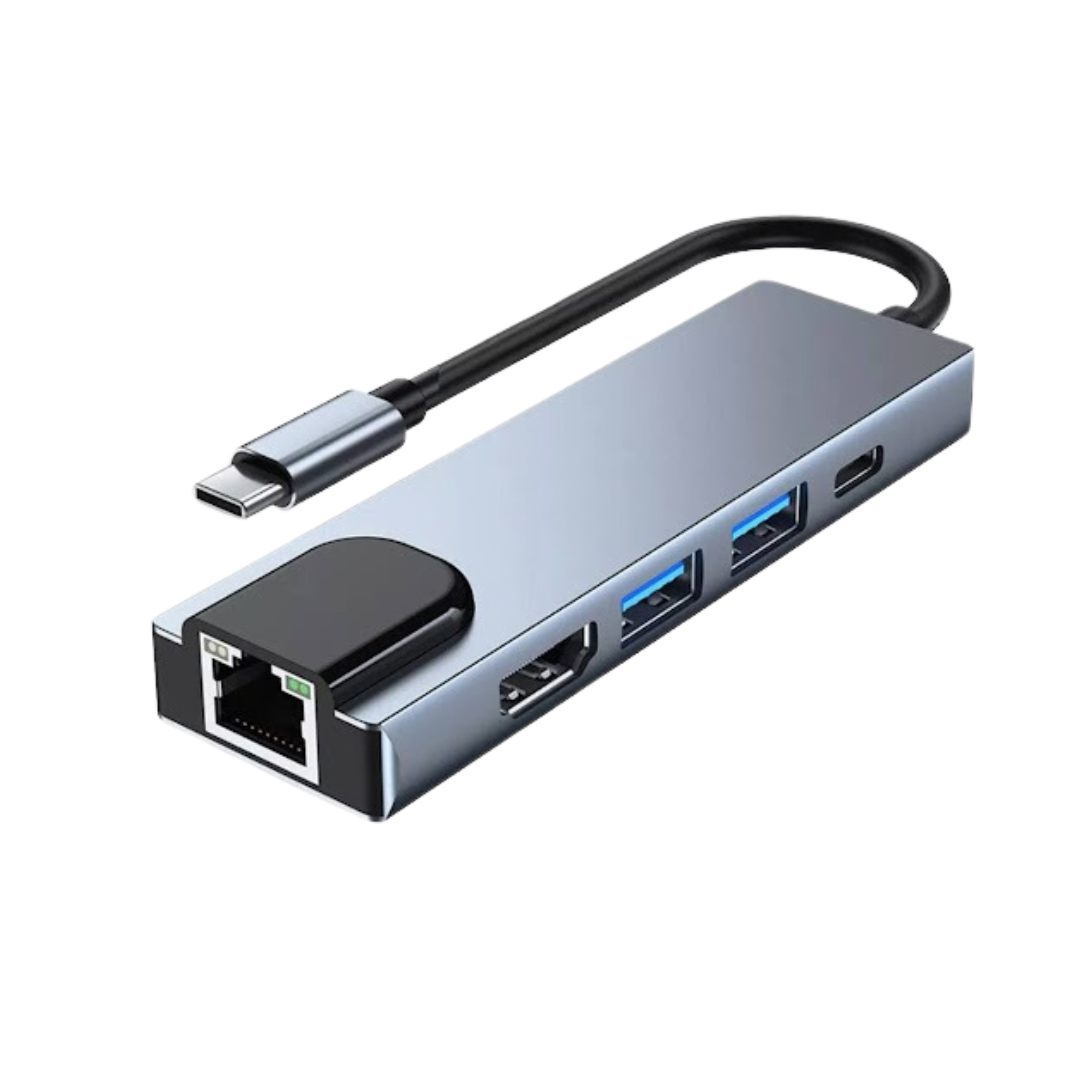 ADAPTADOR 5 EN 1 HDMI/ USB 3.0 (2)/ USB TIPO-C (1)/ RJ45 (1000MB) BYL-2007