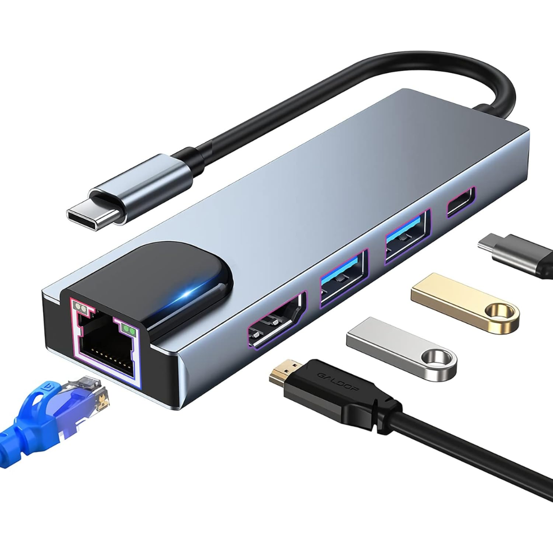 ADAPTADOR 5 EN 1 HDMI/ USB 3.0 (2)/ USB TIPO-C (1)/ RJ45 (1000MB) BYL-2007