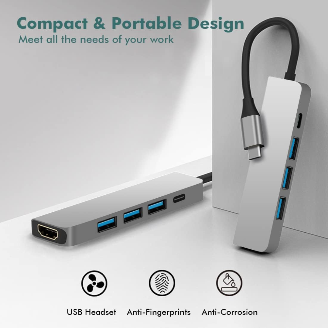 ADAPTADOR 5 EN 1 HDMI 4K/ USB 3.0 (1)/ USB 2.0 (2)/ USB TIPO-C BYL-2008