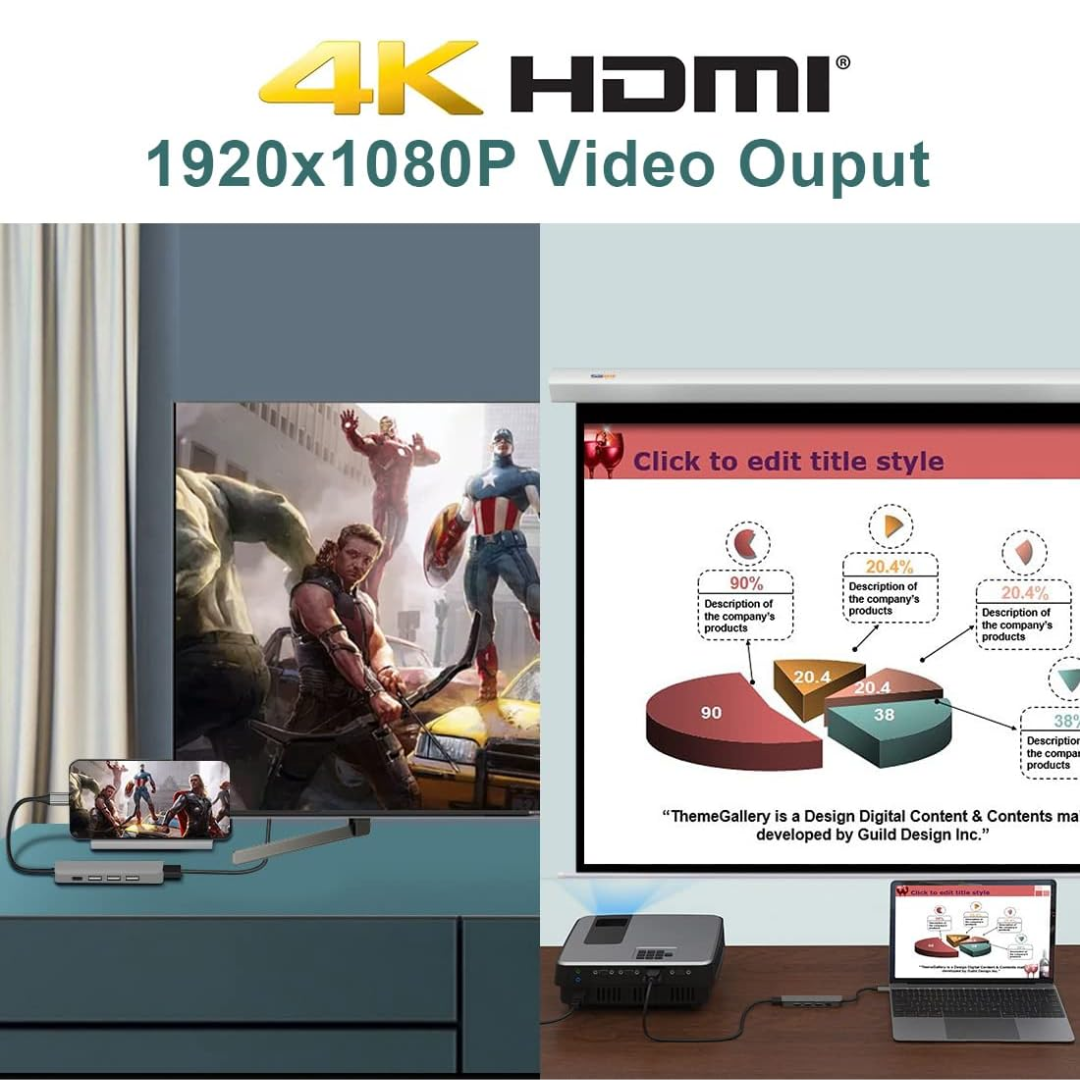 ADAPTADOR 5 EN 1 HDMI 4K/ USB 3.0 (1)/ USB 2.0 (2)/ USB TIPO-C BYL-2008