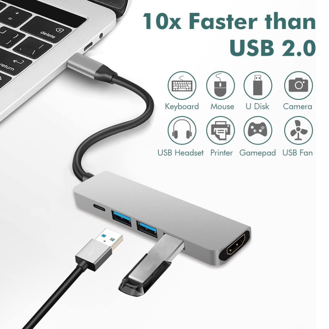 ADAPTADOR 5 EN 1 HDMI 4K/ USB 3.0 (1)/ USB 2.0 (2)/ USB TIPO-C BYL-2008