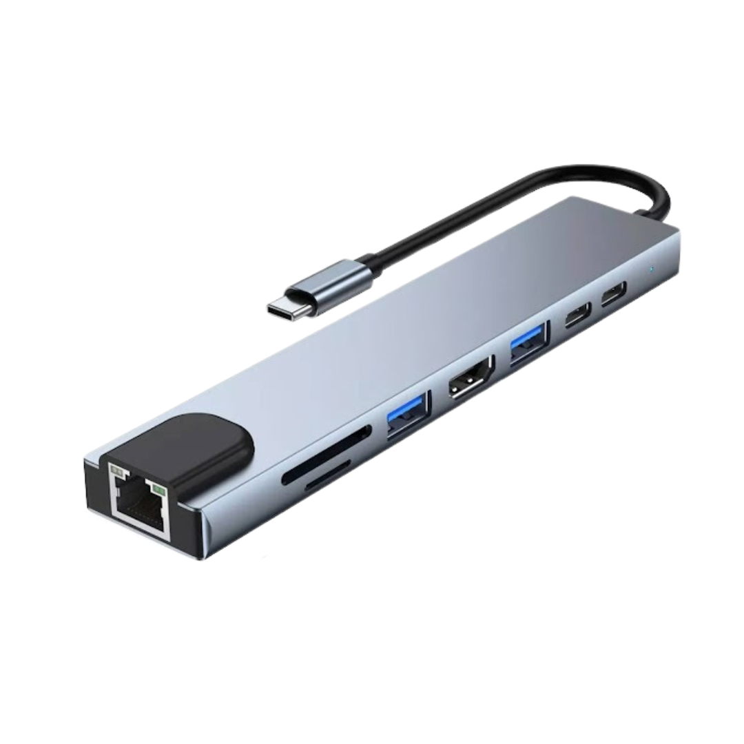 ADAPTADOR 8 EN 1 HDMI 4K/ USB 3.0 (2)/ PD 87W USB TIPO-C/ SD/ TF/ RJ45 BYL-2017L