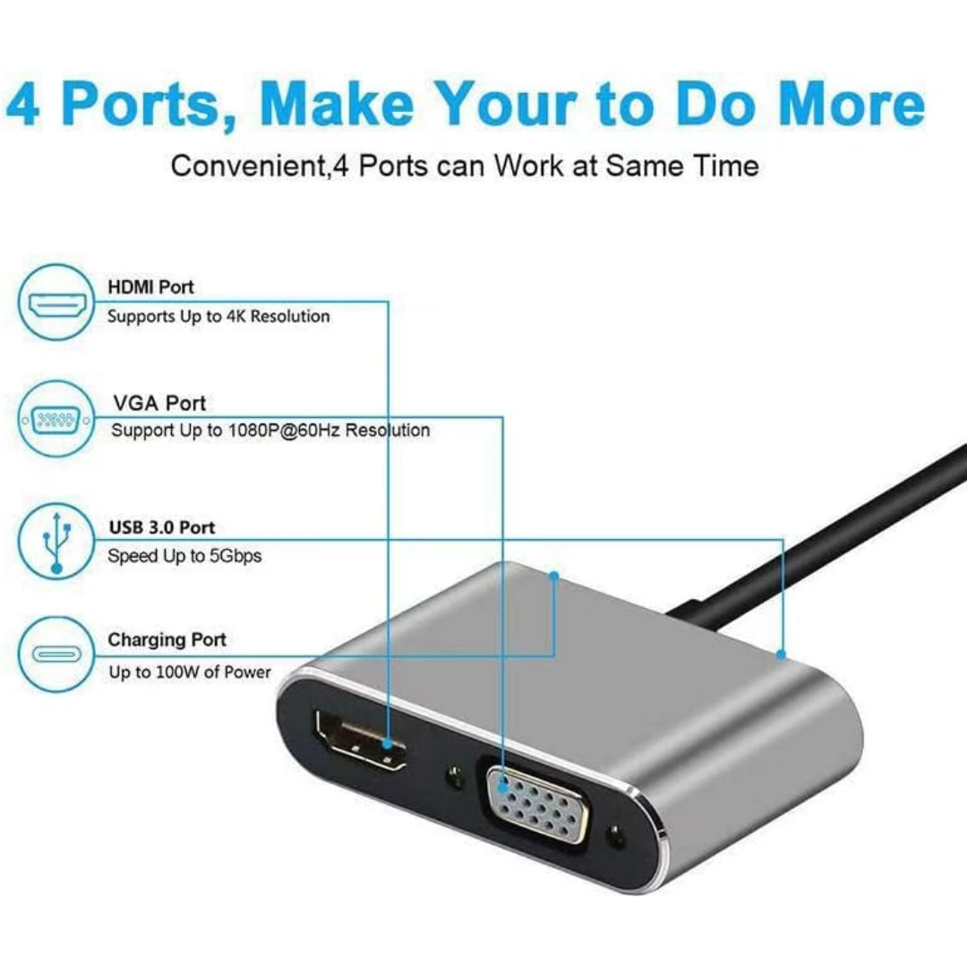ADAPTADOR 4 EN 1 HDMI/ USB 3.0/ PD/ VGA BYL-2050