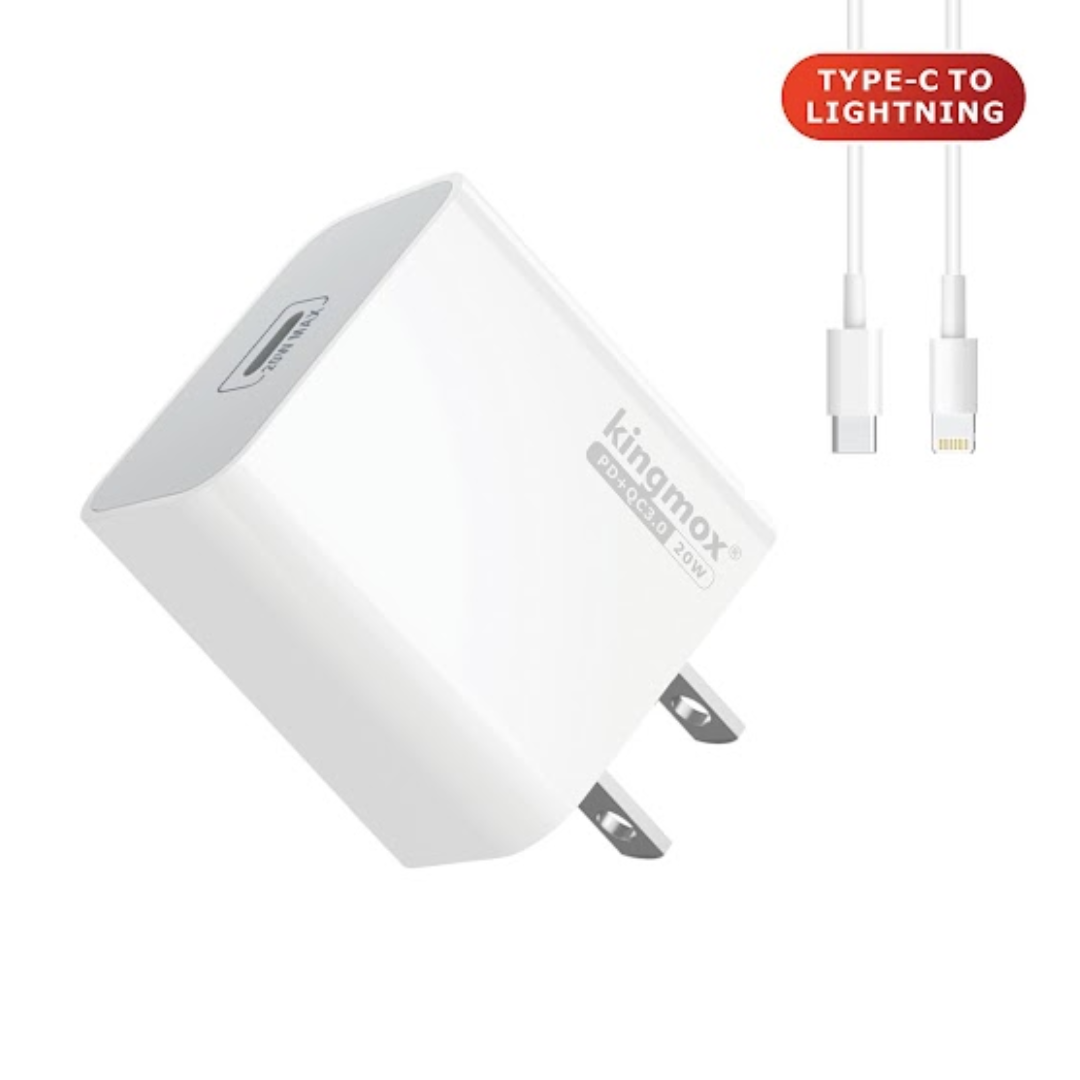 CARGADOR CON PUERTO TIPO-C A LIGHTNING DE 20W KM-E6043I