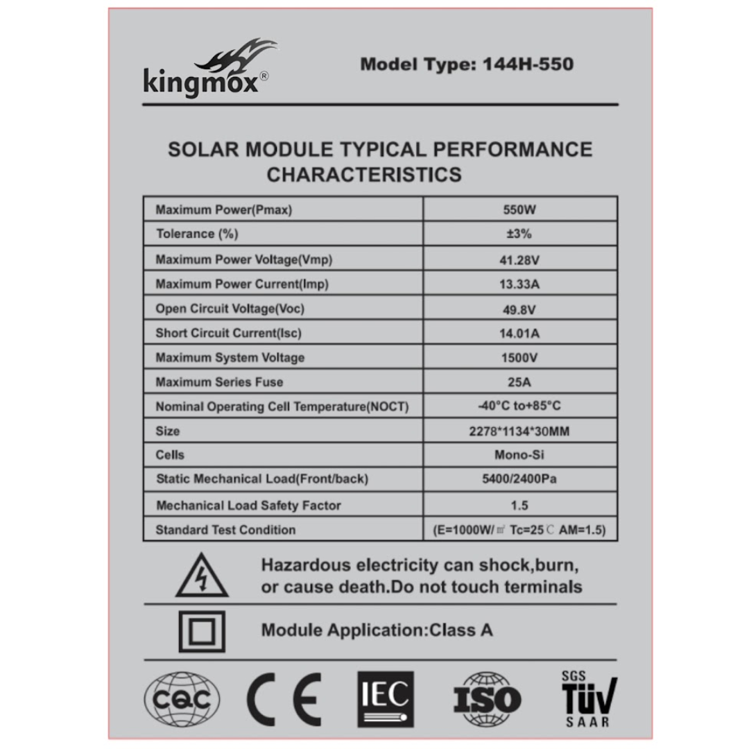 PANEL SOLAR MONO PERC DE 550W 144H-550
