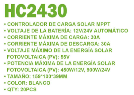 CONTROLADOR DE CARGA SOLAR MPPT 30A