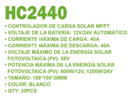 CONTROLADOR DE CARGA SOLAR MPPT 40A