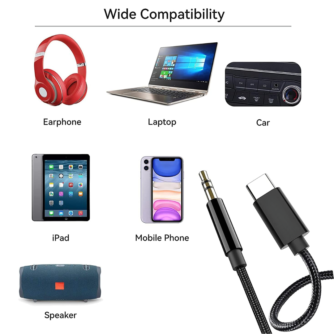 CABLE AUXILIAR USB TIPO C A 3.5MM DE 1M JH-033