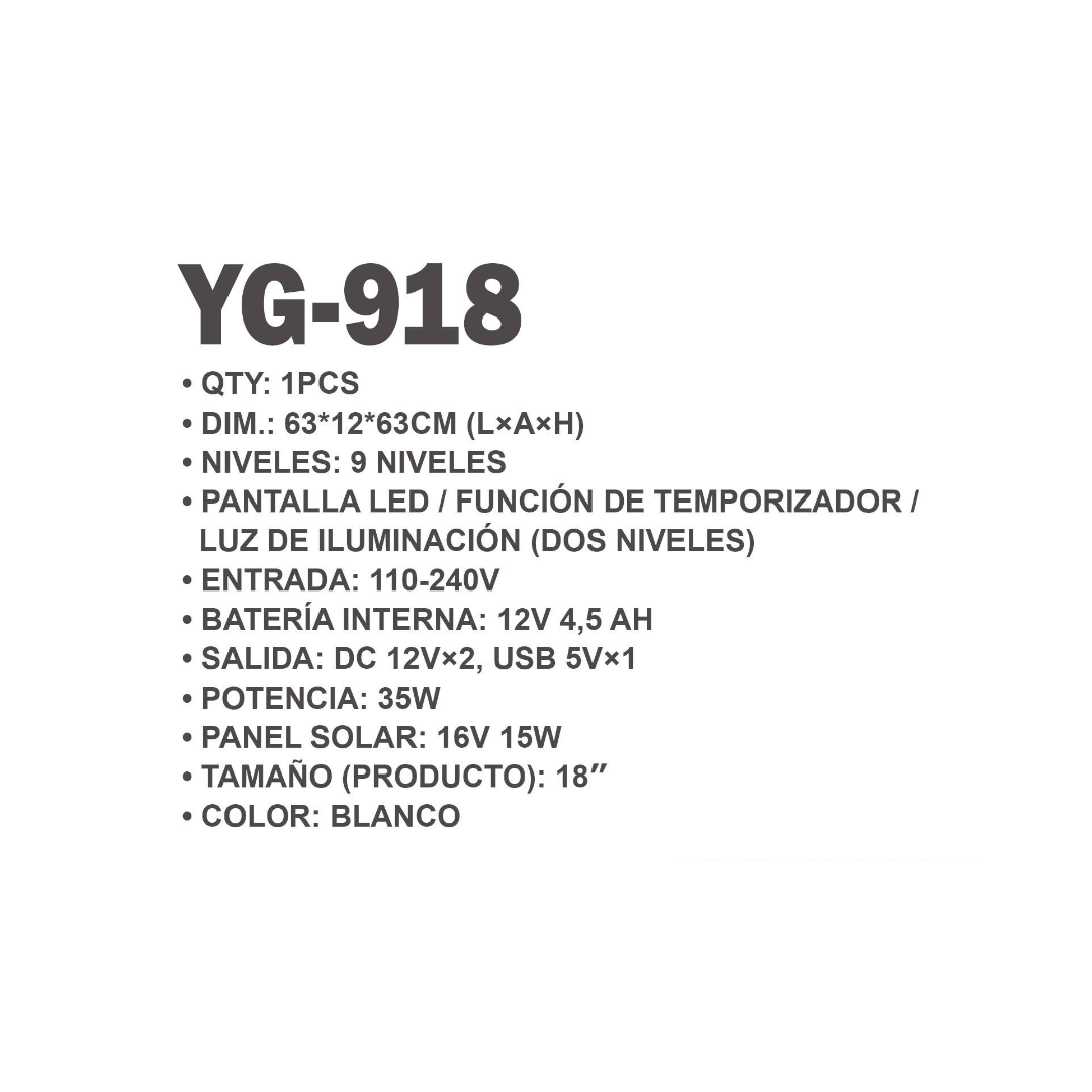 VENTILADOR SOLAR YG-918