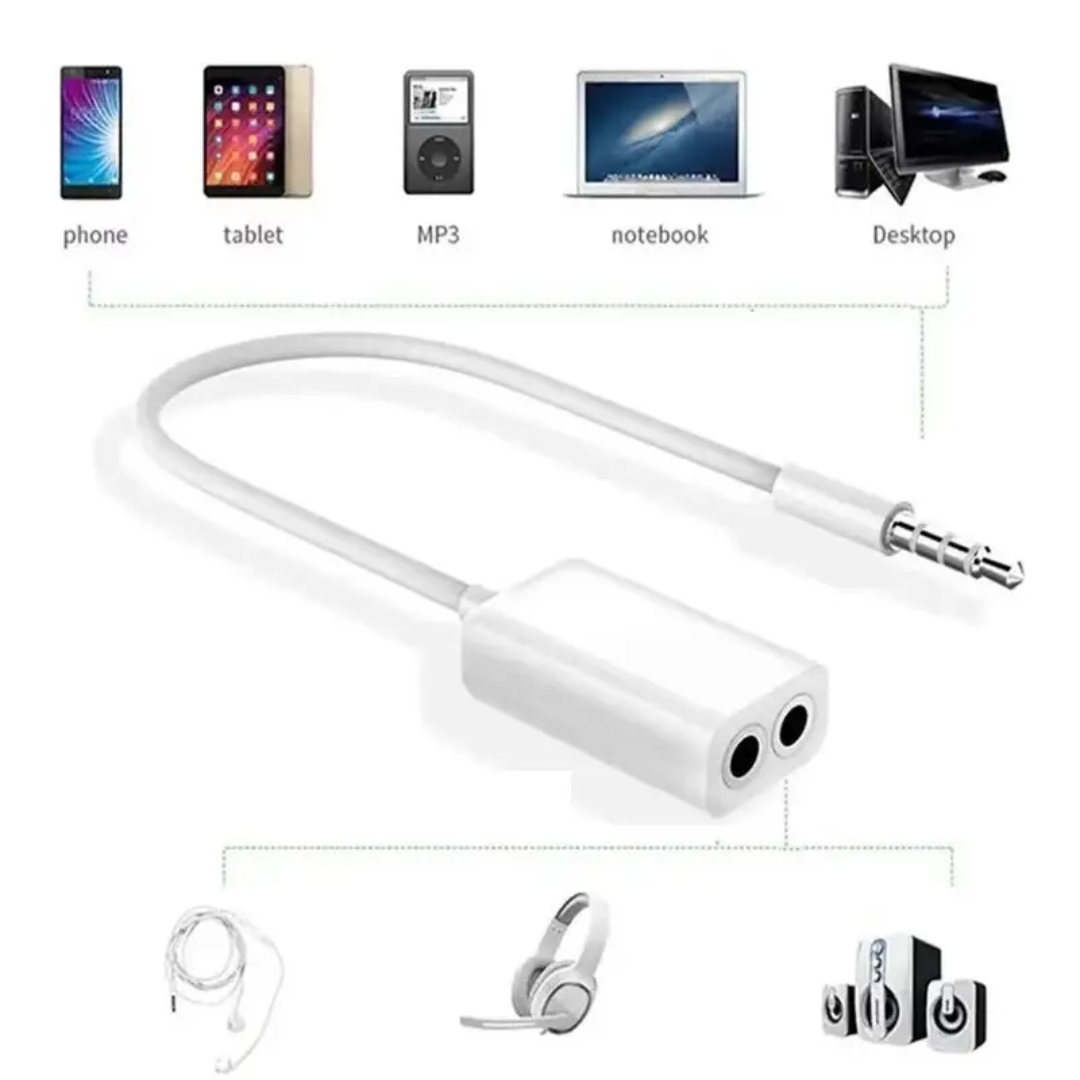 ADAPTADOR DE CABLE DIVISOR DE AURICULARES 3.5MM AUX. A 2 PUERTOS DE AURICULARES DE 3.5MM AUX. DSY-12