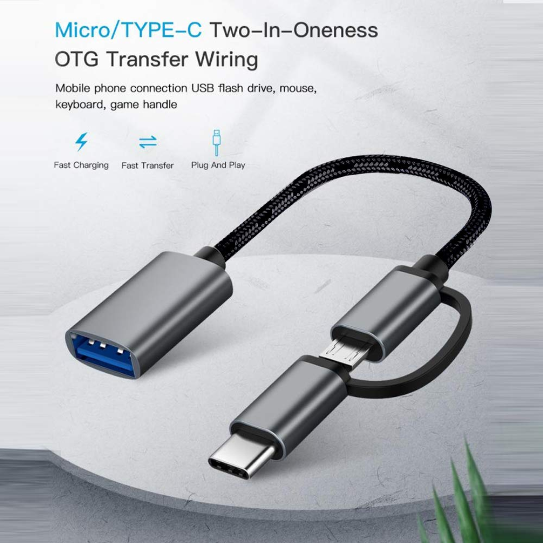 CABLE ADAPTADOR OTG 2 EN 1 USB MICRO Y TIPO-C A USB 2.0 DSY-OTG 9521
