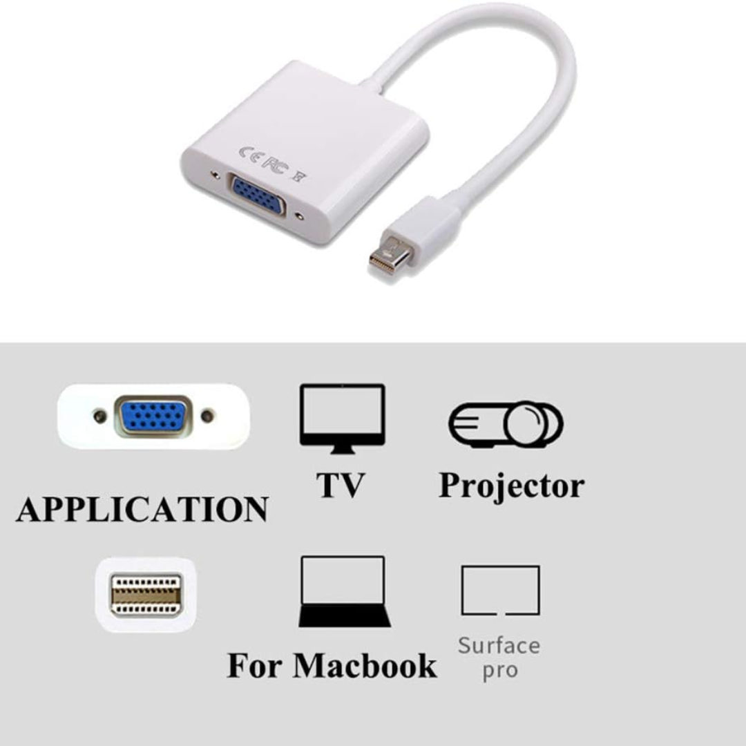 ADAPTADOR GENÉRICO MINI DP A VGA DE 3" PARA APPLE MACBOOK MDP-VGA
