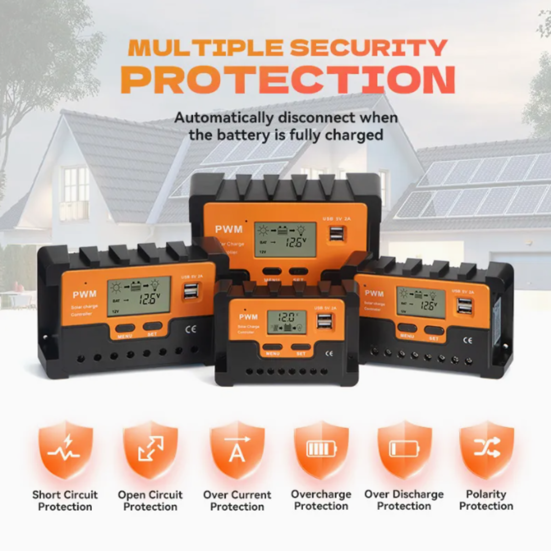 CONTROLADOR SOLAR 12V/24V AUTO DE 30A PWM-130