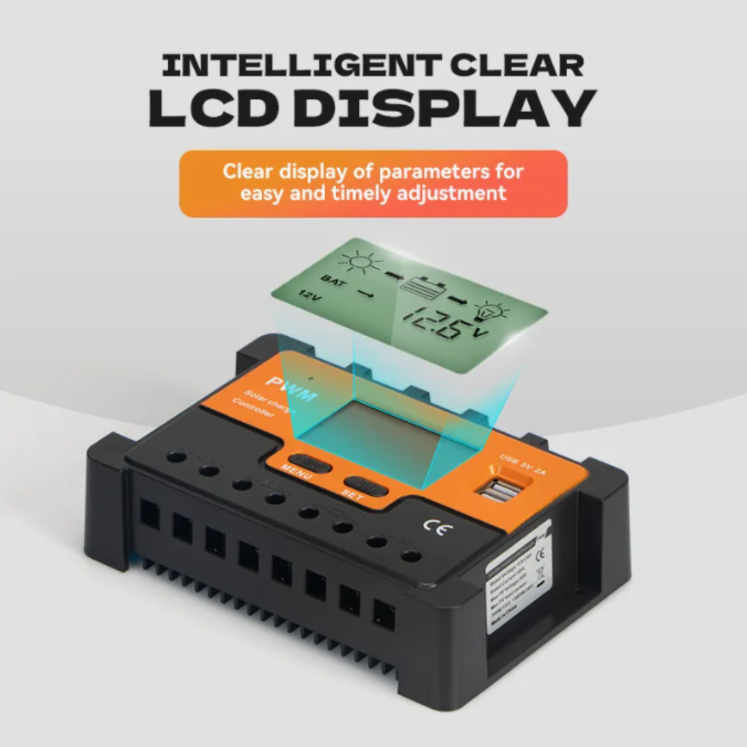 CONTROLADOR SOLAR 12V/24V AUTO DE 30A PWM-130
