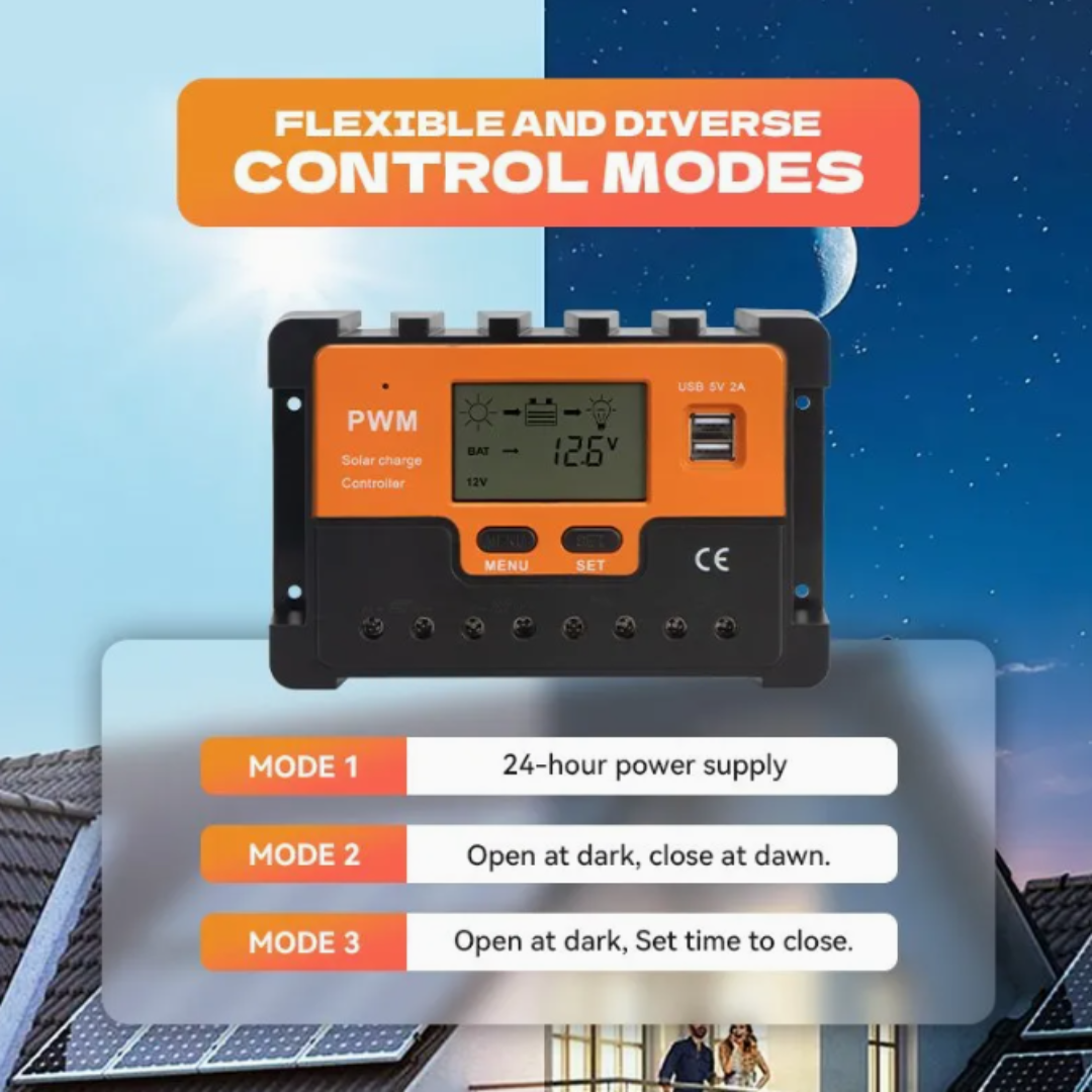 CONTROLADOR SOLAR 12V/24V AUTO DE 30A PWM-130