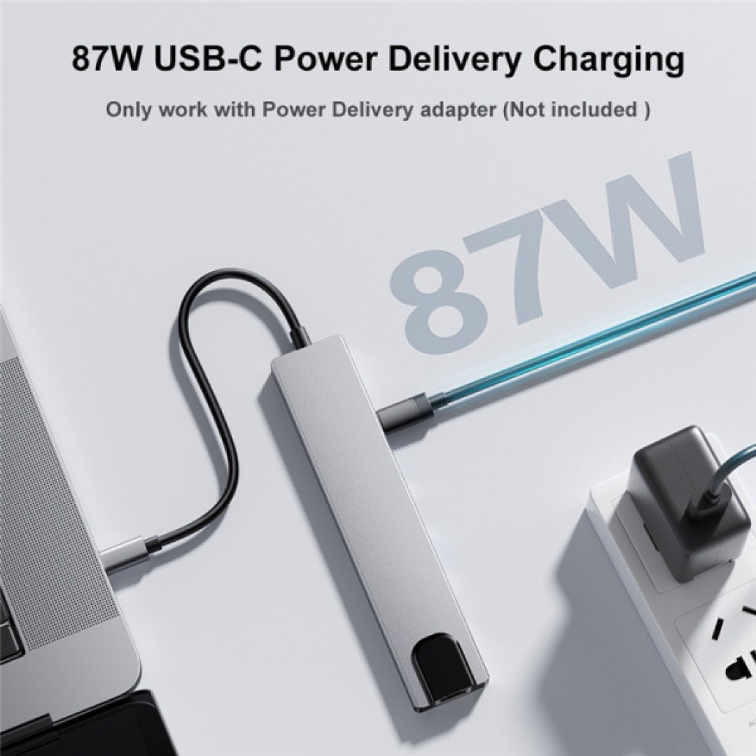 ADAPTADOR 8 EN 1 HDMI 4K/ USB 3.0 (2)/ PD 87W USB TIPO-C/ SD/ TF/ RJ45 BYL-2017L