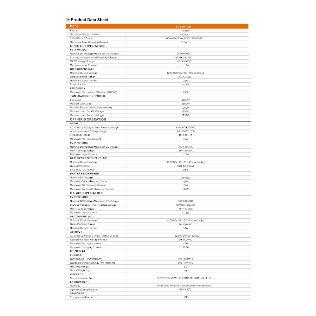 INVERSOR SOLAR SF-3.6KW-24V