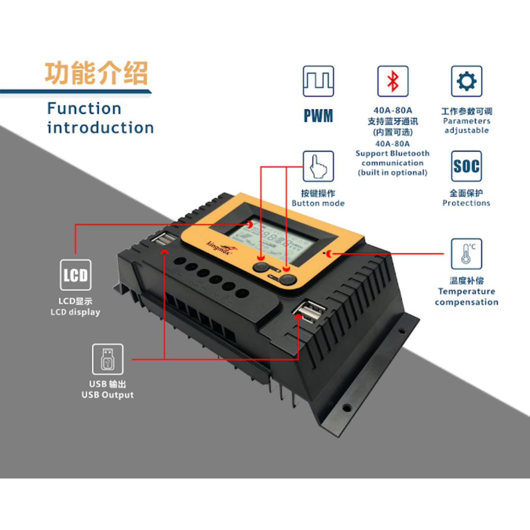 CONTROLADOR SOLAR 12V/24V/36V/48V AUTO DE 50A/60A PWM VT80